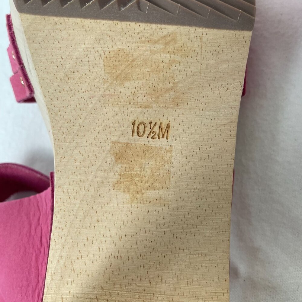 Loft Pink Woven Leather Platform Wood Clog Sandals - Picture 9 of 10